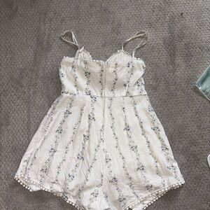 Floral White Lace Trim Romper